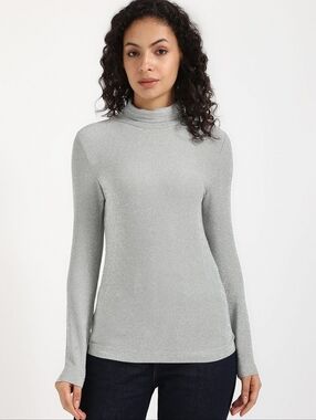 J Crew Metallic Gray Turtleneck Top Cool Gray Silver Long Sleeve - Size XS